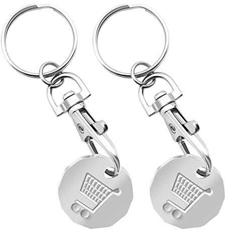 2 Piece Shopping Trolley Token Keyring Set With Coin for Supermarket Cart - UK Compatible