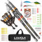 Lixada 2-teiliges Angelruten- und Rollen-Set, Teleskop-Angelrute aus Kohlefaser mit Spinnrollen-Set, Tragetasche, Koffer, Salzwasser/Süßwasser, Reise-Angelköder, Jighaken, komplettes Set