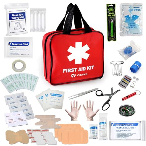 Kit 100 Pièces de Premiers Soins Trousse de secours complète pour la maison, travail, voiture, camping, randonnée - Trousse de Premiers Secours Compacte et Complète dans une Pochette de 19x16x5cm