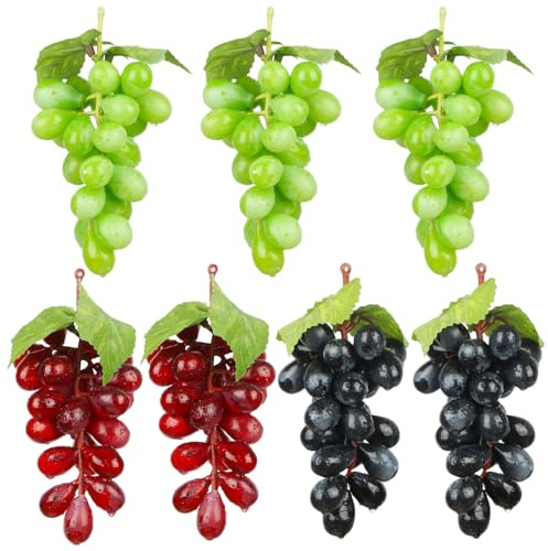 GVPOELR - Juego de 7 uvas artificiales de plástico (3 uvas artificiales, para decoración de vino, soporte de frutas artificiales, 7 unidades)