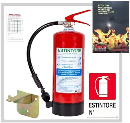 ESTINTORE A SCHIUMA LT 6, OMOLOGATO E CERTIFICATO, FORNITO DI STAFFA + CARTELLO + REGISTRO ANTINCENDIO + TAGLIANDO DI CONTROLLO (LA DATA DI SCADENZA DEL TAGLIANDO NON E' LA SCADENZA DELL'ESTINT