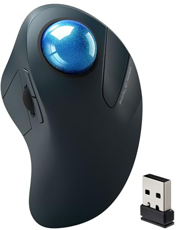 Wireless Trackball Mouse, Comfortable for Large Hands with 44mm Ball, Easy Index Finger Control, Rechargeable, Bluetooth & USB Connection, 5 DPI Adjustable, Compatible for PC, Laptop, Mac, Windows