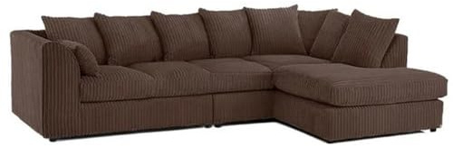 5,4,3,2&1 Seated Couches, 3+2 Settee Sofa Set, 4-5 Seater L Shape Left & Right Hand Corner Sofa, Comfy Swivel Seat-Arm Chair and Footstool, Dark Brown Jumbo Cord Sofas for Living Room (RH 5 Seater)
