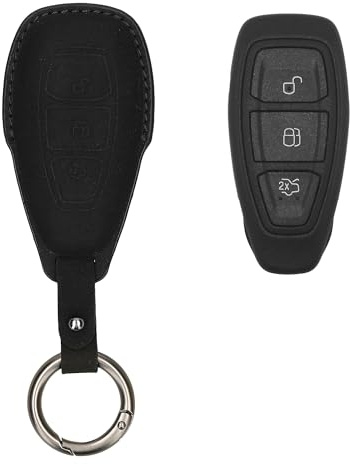 kwmobile Kunstleder Autoschlüssel Cover kompatibel mit Ford 3-Tasten Autoschlüssel Keyless Go Hülle - Schutzhülle mit Matte-Finish und Schlüsselring - Schwarz matt