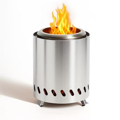 BNZCZY Stufa a Legna Rotonda All'aperto, Stufa da Campeggio All'aperto Portatile, Braciere Senza Fumo Usato per Il Barbecue Picnic Campeggio(Size:5.9 * 7.87in,Color:Silvery)