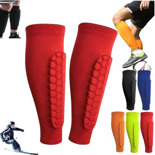 Protege Tibia Foot, Protège Tibias de Football, Protection Tibia Ski, Protege Tibia Ski, Protège Tibias pour Enfants et Adulte, Protections de Football Anticollision Cellulaire (Rouge, S)