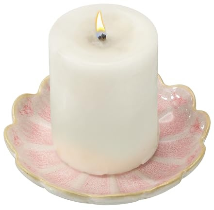 sourcing map Candle Holder Plates, 4 Inch Ceramic Candle Tray Tealight Incense Holder Dish Candlestick for Tea Light Aromatherapy Wedding Rustic Vintage Home Decor, Sunflower Clear Pink