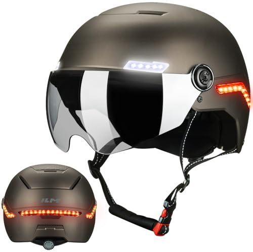 ILM Casco Patinete Bicicleta Electrico Adulto con Freno Intermitentes Sensor G Automática Luz LED Homologado NTA-8776 CPSC CE con Visera para Hombre Mujer Modello MB101L