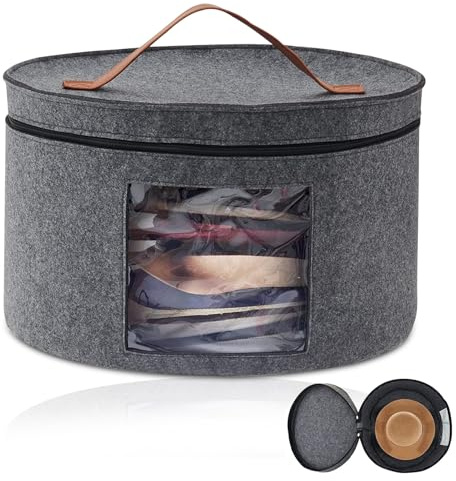 Cajas para sombreros con tapas, 43 x 25,5 cm, caja de almacenamiento redonda para sombreros, caja grande de fieltro, cajas plegables para sombreros de viaje, organizador con ventana transparente y asa