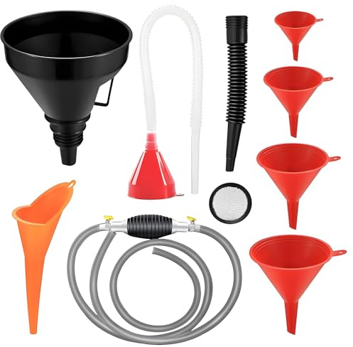 8 Pcs Automotive Universal Funnel Set, Right Angle Flexible Long Funnels