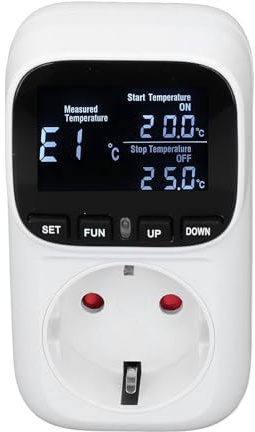 Ejoyous Termostato Digital Enchufable con Control de Calefacción y Refrigeración, Alarma de Temperatura, Modo Automático, Sonda Impermeable, Pantalla LCD, para Invernadero, Terrario de
