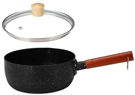 Japansk Yukihira kastrull, rostfritt stål mjölkkastrull med trähandtag och glaslock för matlagning, nudlar, soppor, varm mjölk, vit, 22 cm/8,7 tum