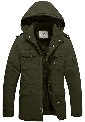 WenVen Men's Track Fishing Utility Hooded Military Jacket Army Green M