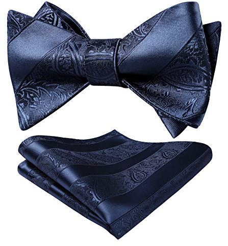 HISDERN Fliege Herren Marineblau Klassische Paisley Fliege mit Einstecktuch Set Verstellbare Selbst Herrenfliegen für Bräutigam Hochzeit Party