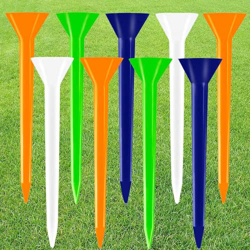 Golf Tees Plastic 70mm 83mm 2 3/4 3 1/4 Inch Unbreakable Value 50 Pcs, Golf Practice Tee Stable Durable Pro Upgrade Step Up Long Premium Color White Blue Orange Green (Mixed Color, 83mm-50 Count)
