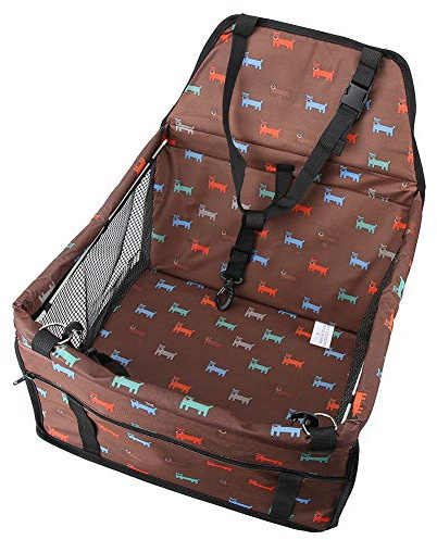 lyrlody Seggiolino auto per cani lavabile, 3 in 1, pieghevole, per animali domestici, da viaggio, traspirante, per auto, SUV, camion, cintura di sicurezza (marrone)