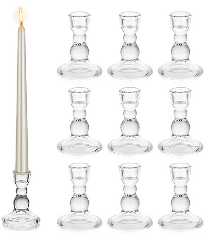 Bougeoirs en Verre pour Bougies Effilées, Glasseam Ensemble De 10 Bougeoirs Transparents en Vrac pour Chandeliers De Noël Décoratifs pour Le Centre De Table d'un Dîner, d'un Mariage Ou d'un Salon