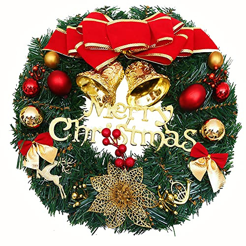 Ghirlanda di Natale da 30cm, ghirlanda per porta con palline di Natale, fiori di Natale, bacche e pigne per la porta d'ingresso, il camino e la decorazione della parete decorazione interna ed esterna