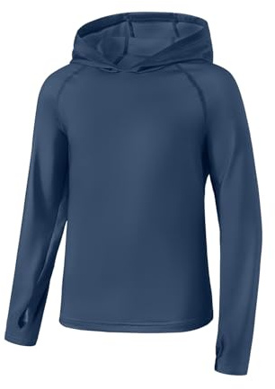 BesserBay Kinder Langarm Blau UV Shirt Kapuzen mit UV-Shutz UPF 50+ Schwimmshirt Bademode Rashguard 160