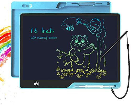 BIMVER LCD Schreibtafel Kinder 16 Zoll Aufladbar, Schreibtafel Kinder Maltafel Zaubertafel Lernspielzeug-Geschenk für Kinder 2 3 4 5 6 Jahre alt Jungen Mädchen, Blau