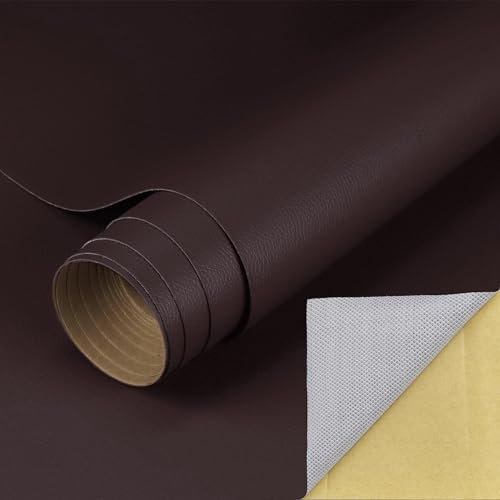 Fasood Pelle Adesiva per Riparazioni, 43x300cm Pelle Adesiva, Patch Riparazione in PU Pelle per Divano, Sedile Auto, Mobili, Borsa in Pelle, Tappezzeria (Marrone Scuro)