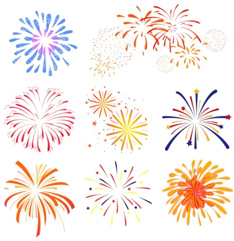 Adesivi per fuochi d'artificio per scrapbooking, 6,3 cm, adesivi da strofinare, multicolore, per fuochi d'artificio, impermeabili, 32 pezzi