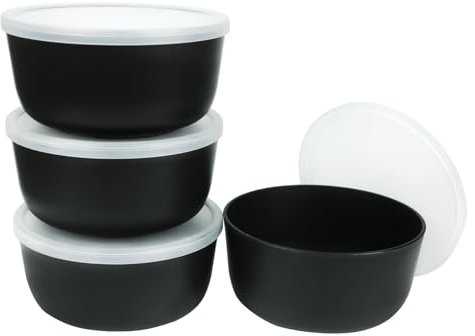 greenandlife Unbreakable Cereal Bowls with Lid, 34 OZ Large Lightweight Plastic Bowl Set of 4, Dishwasher & Microwave Safe, Reusable Bowls for Breakfast, Salad, Pasta, Soup, Noodles Black