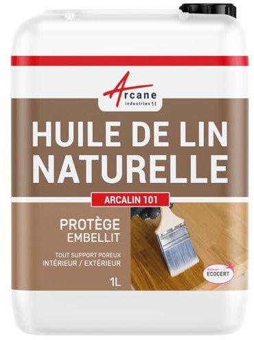 Huile de lin, naturelle pour bois extérieur et intérieur - 1 L - ARCANE INDUSTRIES