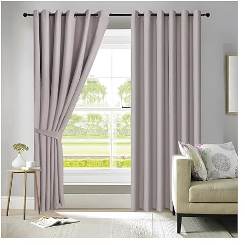 APEX FURNISHINGS Light Grey Blackout Curtains for Bedroom 90 Inch Drop Thermal Insulated Eyelet Curtains & Drapes for Window Treatment & Living Room, 2 Panels (90x90 Inches)