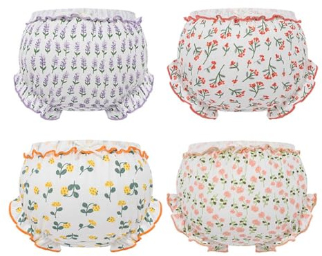 AOOPOO Lot de 4 Bloomer Bébé Fille Culotte en Coton avec Volants Princesse Short Couvre-Couche Mignon sous-Vêtements Souple Pantalon Respirant Volants Slips Elastique pour Tout-Petit Enfant 1-4 Ans
