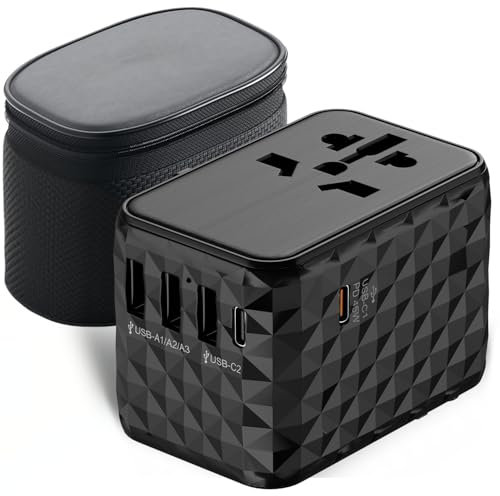 Reiseadapter Weltweit, Universal Reisestecker Adapter 45W mit 3 USB A, 2 USB C und 1AC Steckdose, Schnellladefunktion，Universaladapter für Deutschland USA England Thailand Italien Australien