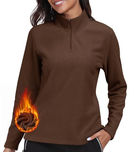 MoFiz Felpa da Donna Mezza Cerniera in Pile, Colletto Alto, La Felpa 1/4 di Zip è Adatta per Il Golf, Il Tennis e Il Fitness Marrone L