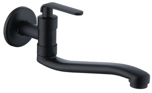 SXWYLZ Rubinetto per acqua fredda, montaggio a parete, in ottone, da parete, per acqua fredda, per lavabo, montaggio a parete, nero, 16 cm