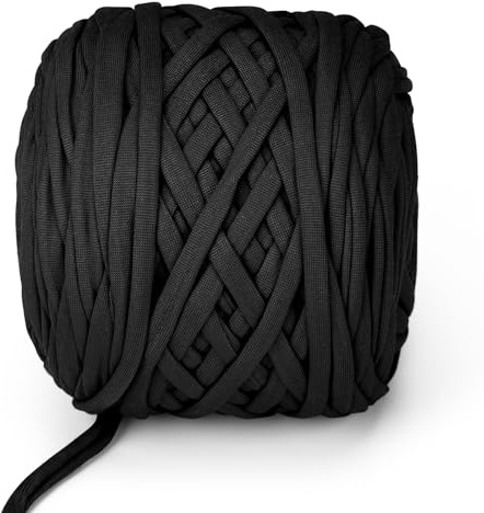 VynyQoo Trapillo para Crochet 105m, Poliéster Hilo para Tejer a Crochet, Principiantes Tejer a Crochet Bolsos para Cestas, Proyectos DIY y Decoración Hogar(negro)