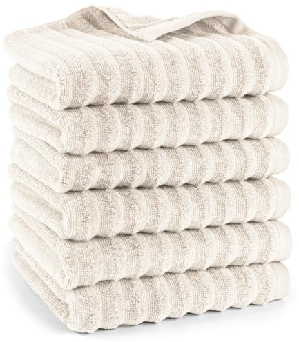 Pure Label Handtuch - 6er-Pack 50x100cm aus 100% Baumwolle - saugstark, schnelltrockend & weich - Handtücher mit Anhängeschlaufe - Oeko-TEX Zertifiziert - Creme