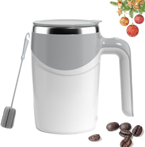 Tasse à café magnétique automatique avec couvercle, tasse à café électrique rechargeable en acier inoxydable auto-mélangeur, tasse à mélanger pour café, lait (blanc)