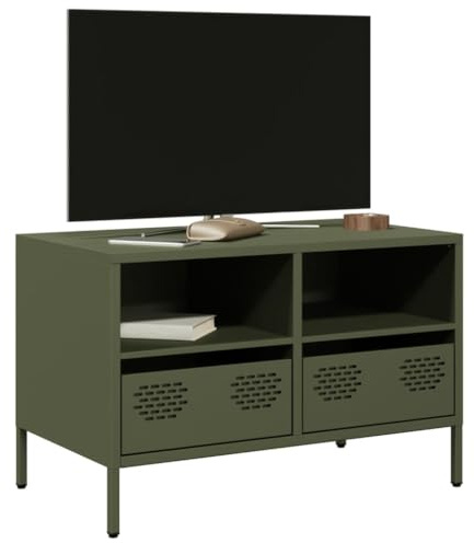 Frdhee Corner TV Cabinet, TV Cabinet, Olive Green, 68 x 39 x 43.5 cm, Cold Rolled Steel for Living Room and Bedroom