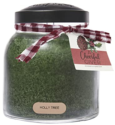 A Cheerful Giver — Holly Tree - 34oz Papa Scented Candle Jar with Lid - Keepers of the Light - 155 Hours of Burn Time, Gift for Women, Green
