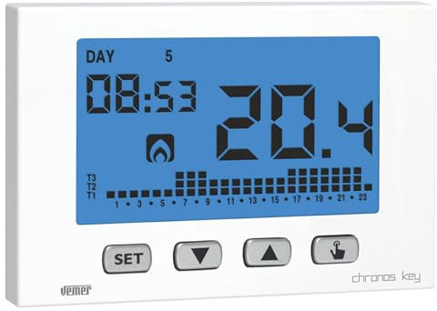 VEMER VE725800 CHRONOS KEY - Cronotermostato Digitale da Parete, Programmazione Settimanale, Alimentazione a Batterie, Bianco
