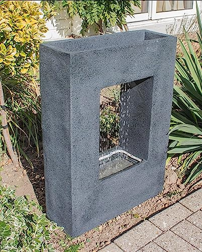 Primrose 77cm Grey Milano Rain Rectangular Water Feature Fountain Cascade with Planter and LED Lights