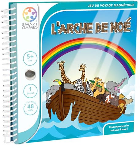 SmartGames - Die Arche Noah – magnetisches Reisespiel – Begeben Sie alle Tiere an Bord – 48 Herausforderungen in verschiedenen Ebenen – 1 Spieler – ab 5 Jahren