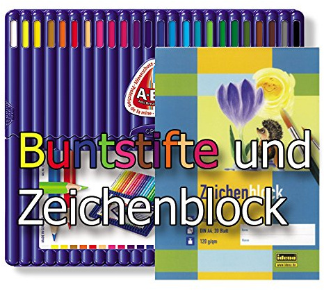 Staedtler 157 SB24 ergo soft Farbstift, 3 mm, aufstellbare Staedtler Box mit 24 Farben (1, Stifte + Zeichenblock)