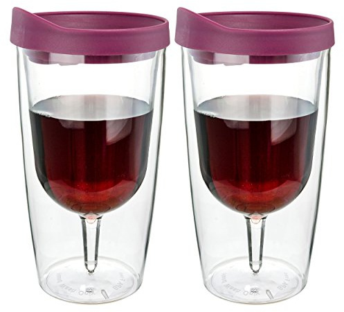 Merlot Red Insulated Wine Tumbler - Double Wall Acrylic - 10oz, Set of 2
