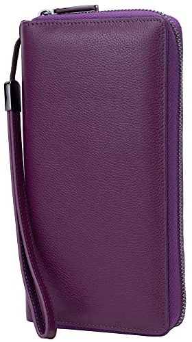 Bveyzi Women RFID Blocking Wallet Leather Zip Around Phone Clutch Large Capacity Ladies Travel Purse Wristlet (Purple)