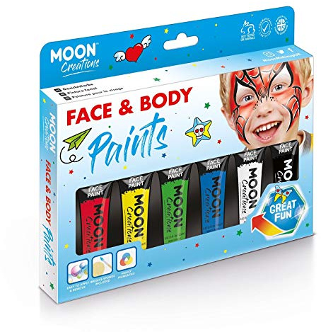 Face & Body Paint by Moon Creations - Water Based Face Paint Makeup for Adults, Kids - 12ml - Available in 16 colours (Primary Colours Boxset)