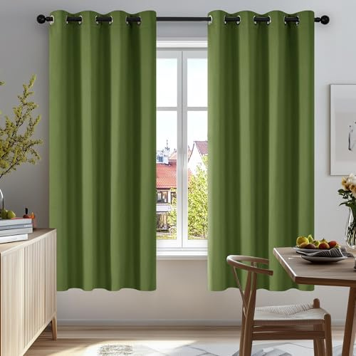 Deconovo Window Treatment Super Soft Solid Thermal Insulated Eyelet Bedroom Blackout Curtains for Kids Green 46x63 Inch 2 Panels