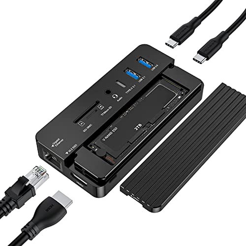 ANYOYO USB-C-Hub mit Festplattengehäuse, 10-in-1 USB-C-Hub-Adapter mit externem M.2-SSD-Festplattengehäuse, 4K HDMI, USB 3.0, SD/TF-Kartenleser, 100 W PD, kompatibel mit Laptop, iPad, Schwarz
