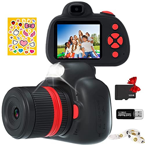 YunLone Kids Digital Camera - SLR Selfie Camera for Children 3-12 Years, 1080P Video, 2.4' IPS, AF, MF, Zoom, Filter, 32G Card