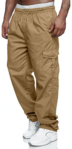 Rela Bota Men's Cargo Pants Relaxed Fit Sport Pants Jogger Sweatpants Drawstring Outdoor Trousers with Pockets Khaki M