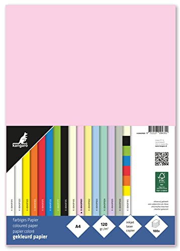 Kangaro – lerpapper pastellrosa DIN A4–120 g/m² FSC mix – 100-pack – brevpapper pysselpapper gör-det-själv